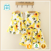 Modefarbe Kinder Kinder Baby Mädchen Kleid Stickerei Bogen Gelb Blumenkleid Familie Kleidung Großhandel